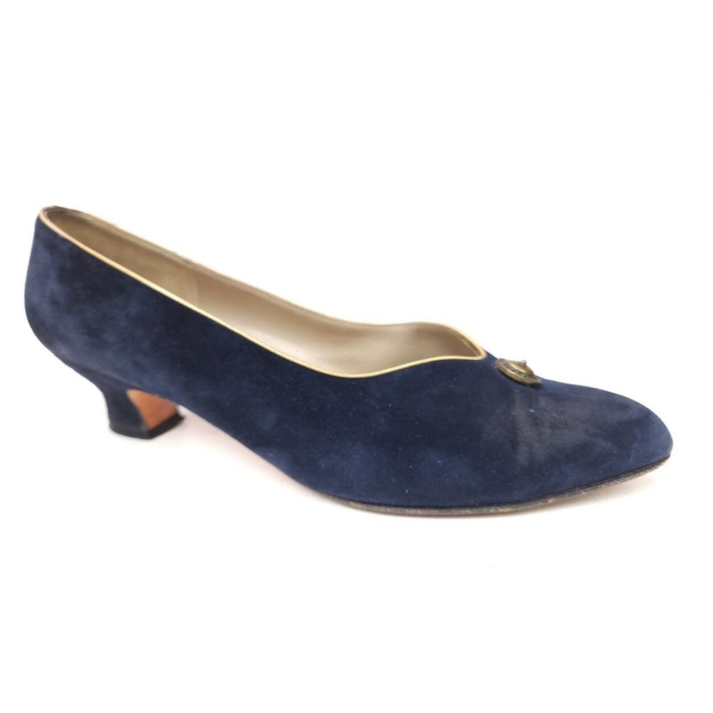 Salvatore Ferragamo Made in Italy Blue Suede Slip On 2" Heel Pumps Shoes 10 AA